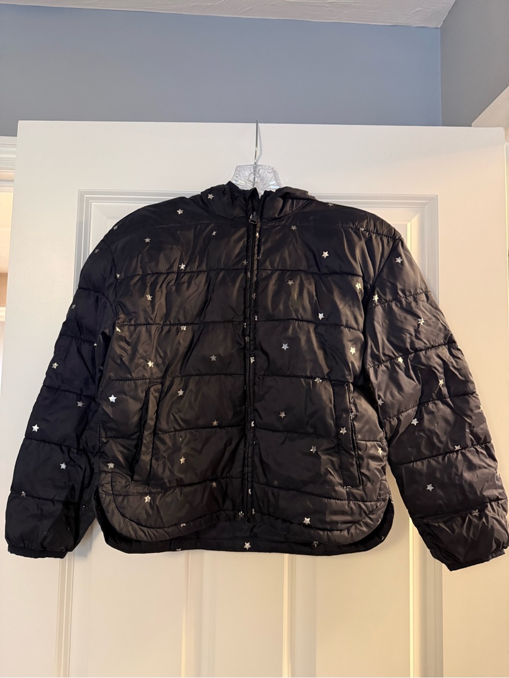 GAP navy Hooded Puffer Jacket with Silver Star Print